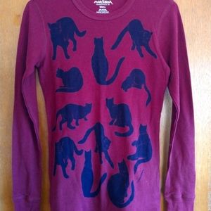 Burgundy Thermal top with Black Cats S